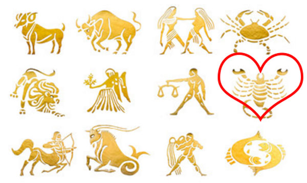 Изображения всех знаков Зодиака. Скорпион выделен сердечком